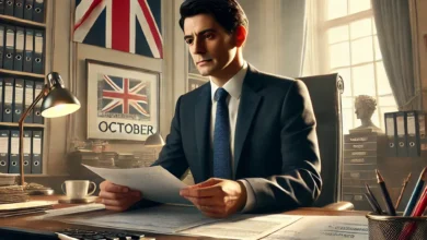 Dall·e 2024 08 21 13.56.28 A Realistic Image Depicting The Uk Chancellor Of The Exchequer In A Government Office Reviewing Documents With Graphs And Charts Representing Tax Inc