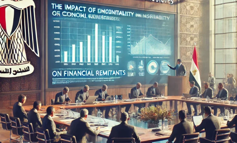 Dall·e 2024 08 21 14.34.45 A Realistic Image Depicting An Economic Research Institute In Egypt Presenting A Study On The Impact Of Economic Instability On Financial Remittances