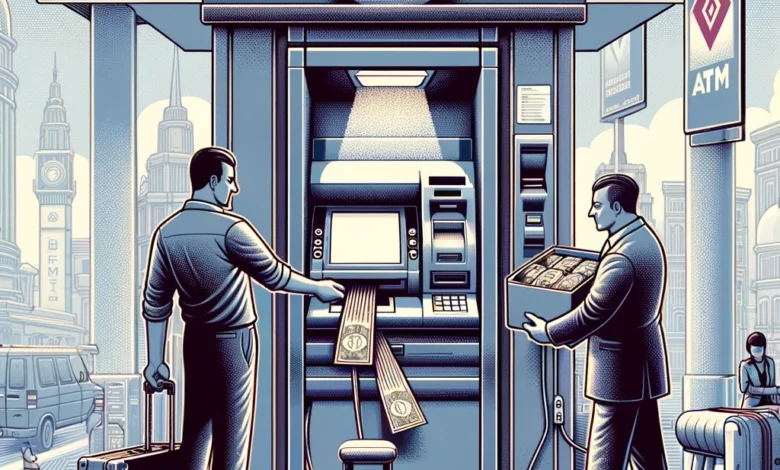 Dall·e 2024 08 21 14.52.59 An Image Depicting The Process Of Replenishing Atm Machines In A City Directed By The Central Bank Of Egypt. The Image Should Show An Atm Machine Bei