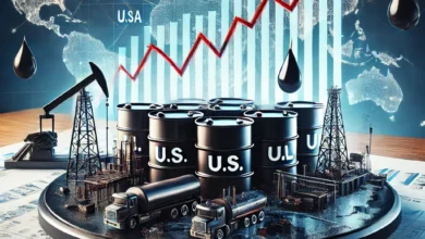 Dall·e 2024 08 21 15.00.34 An Image Depicting The Impact Of Rising U.s. Crude Oil Inventories On Global Oil Prices. The Image Should Show A Declining Graph Of Oil Prices With E