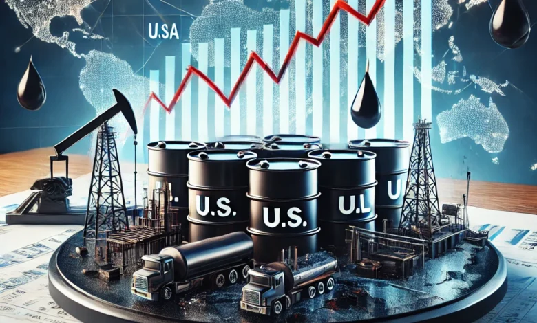 Dall·e 2024 08 21 15.00.34 An Image Depicting The Impact Of Rising U.s. Crude Oil Inventories On Global Oil Prices. The Image Should Show A Declining Graph Of Oil Prices With E