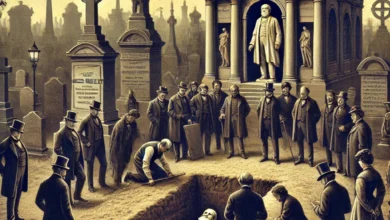 Dall·e 2024 08 22 08.26.57 An Illustration Depicting The Mysterious Exhumation Of The French Historian Jules Michelets Body From His Grave. The Scene Should Have A Somber And H