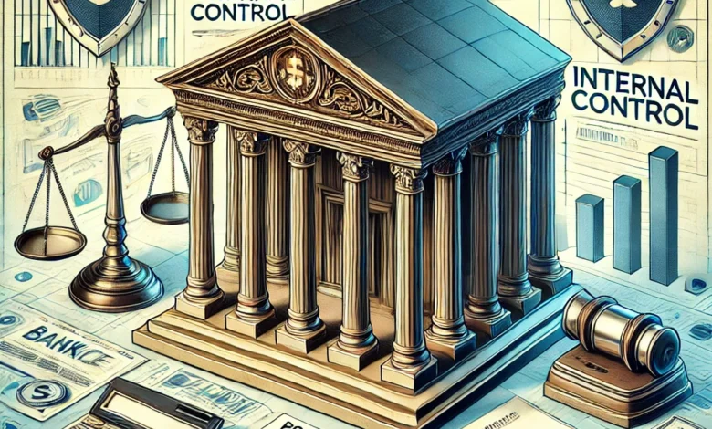 Dall·e 2024 08 22 10.36.55 A Detailed And Professional Illustration Representing The Concept Of Governance And Internal Control In Banks As Mandated By Law. The Image Should In