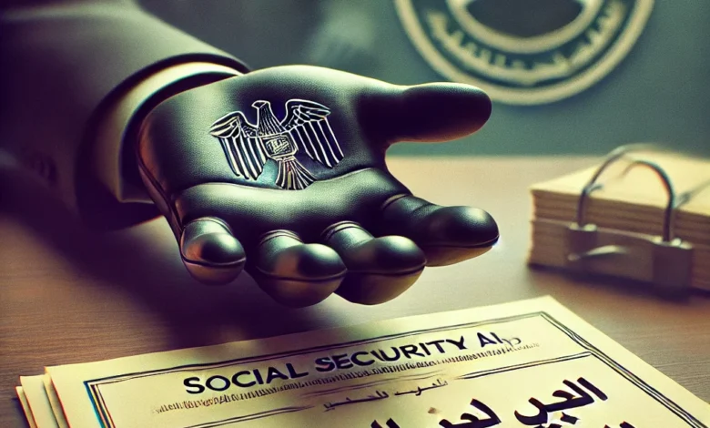 Dall·e 2024 08 25 09.50.24 A Serious And Official Looking Image Showing A Warning Sign About Social Security Aid With A Message In Arabic احذر. وقف صرف مساعدات الضمان الاجتم