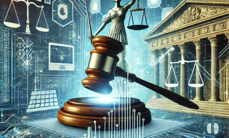 Dall·e 2024 08 25 09.58.51 An Image Depicting The Concept Of Digital Justice In Egypt. The Image Should Feature Elements Such As A Judges Gavel A Scale Of Justice And A Digit