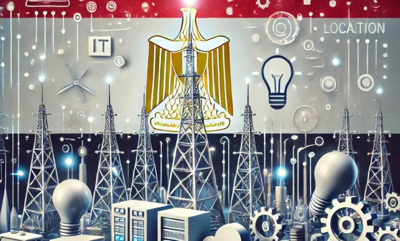 Dall·e 2024 08 25 12.04.44 An Image Representing Egypts Governmental Plan To Develop Communication Systems And Localize The It Industry. The Image Should Include Symbols Like C