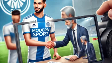 Dall·e 2024 08 25 16.05.58 An Image Representing A Football Player From Ismaily Club Signing A Contract With Modern Sport. The Image Should Include The Player In The Process Of