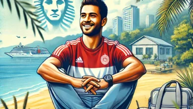 Dall·e 2024 08 25 16.08.51 An Image Showing Akram Tawfik A Player From Al Ahly Relaxing During His Vacation. The Image Should Capture A Peaceful Moment Possibly With Akram En