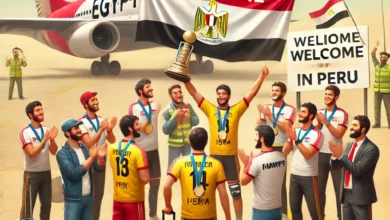 Dall·e 2024 08 25 16.12.21 An Image Representing The Return Of The Egyptian Youth Handball Team After Achieving 14Th Place In The World Championship In Peru. The Image Should In