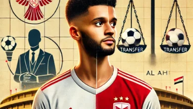 Dall·e 2024 08 25 16.50.27 An Image Representing The Situation Of Al Ahly Footballer Karim Nedved Whose Future At The Club Is Uncertain Due To New Signings. The Image Should In