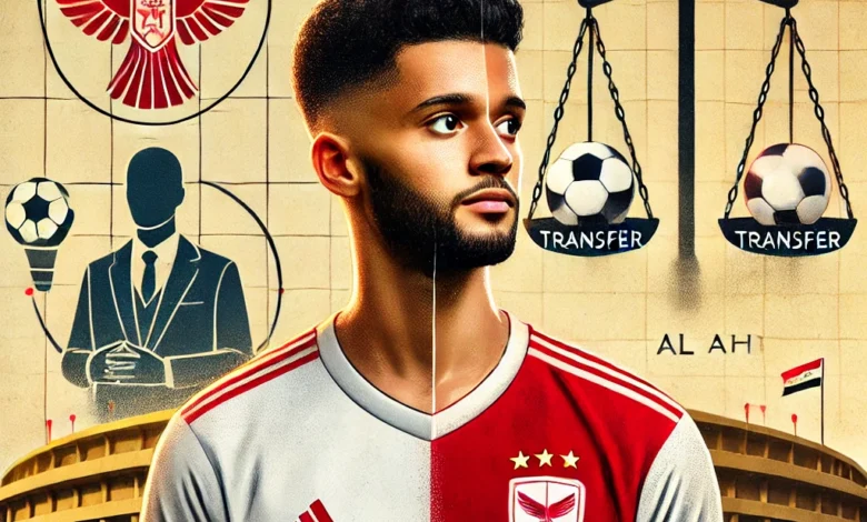 Dall·e 2024 08 25 16.50.27 An Image Representing The Situation Of Al Ahly Footballer Karim Nedved Whose Future At The Club Is Uncertain Due To New Signings. The Image Should In