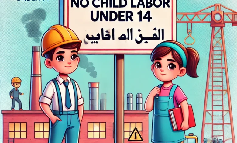 Dall·e 2024 08 26 09.59.10 An Informative And Serious Illustration Depicting The Prohibition Of Child Labor Under The Egyptian Labor Law. The Image Features Elements Such As A C