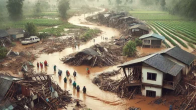 Dall·e 2024 08 26 12.25.59 An Image Depicting The Aftermath Of The Floods And Landslides In Thailand Which Have Resulted In 41 Casualties. The Scene Should Show A Devastated La