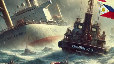 Dall·e 2024 08 26 13.31.10 A Detailed And Tense Image Depicting The Aftermath Of A Collision Between A Philippine Vessel And A Chinese Coast Guard Ship Near Xiambin Jiao In Th