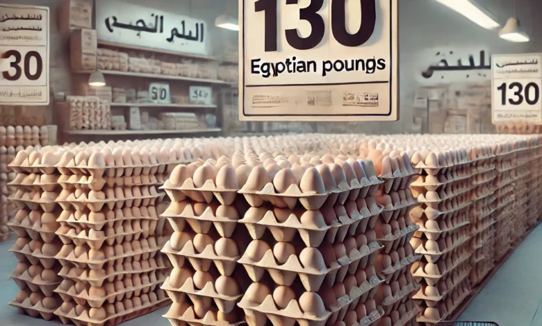 Dall·e 2024 08 27 10.48.32 An Image Showing A Neatly Arranged Stack Of Egg Cartons With Each Carton Labeled Clearly With A Price Tag Of 130 Egyptian Pounds. The Setting Should