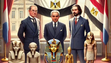 Dall·e 2024 08 27 11.09.48 An Image Depicting A Proud Moment Of The Egyptian Embassy In The Netherlands Successfully Recovering Three Ancient Egyptian Artifacts. The Scene Shows