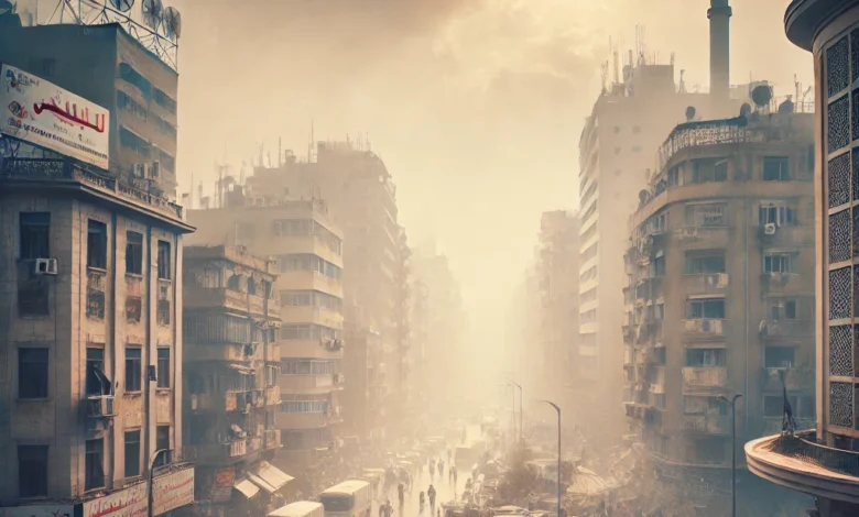 Dall·e 2024 08 27 11.44.27 An Image Showing A Cityscape Of Cairo Under A Hazy Humid Sky. The Buildings Appear Slightly Blurred Due To The High Humidity And Theres A Clear Ind