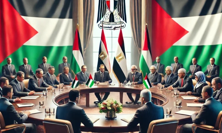 Dall·e 2024 09 01 12.14.00 A Formal Scene Showing A Meeting Of Egyptian Officials From Hizb Al Islah Wal Nahda Reform And Renaissance Party Discussing The Palestinian Cause. T