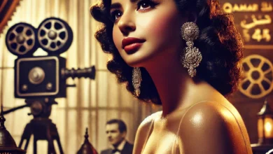 Dall·e 2024 09 01 14.20.32 A Vintage Inspired Scene Depicting The Iconic Egyptian Actress Kamelia Known As Qamar 14 From The 1940S. The Image Captures Kamelia In A Glamorous