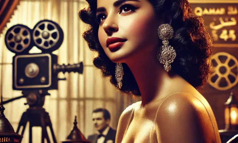 Dall·e 2024 09 01 14.20.32 A Vintage Inspired Scene Depicting The Iconic Egyptian Actress Kamelia Known As Qamar 14 From The 1940S. The Image Captures Kamelia In A Glamorous