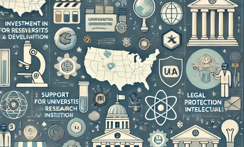 Dall·e 2024 09 01 17.41.11 An Informative And Visually Engaging Image That Illustrates The Lessons Middle Income Countries Can Learn From The U.s. Innovation System. The Image I