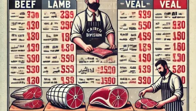 Dall·e 2024 09 01 18.09.49 An Informative Image Showing The Daily Meat Prices Announced By The Butchers Division In Cairos Chamber Of Commerce. The Image Features Elements Suc