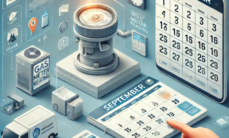 Dall·e 2024 09 01 18.28.49 An Informative Image Depicting The Process Of Recording The Monthly Gas Meter Reading For September. The Image Includes Elements Like A Gas Meter A S