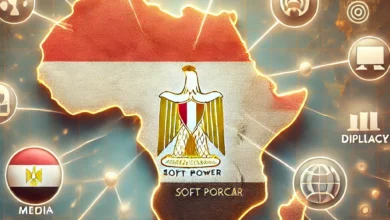 Dall·e 2024 09 02 17.30.29 An Image Representing The Concept Of Egypt Leading Africa In Soft Power. The Image Should Include A Map Of Africa With Egypt Highlighted And Icons Or