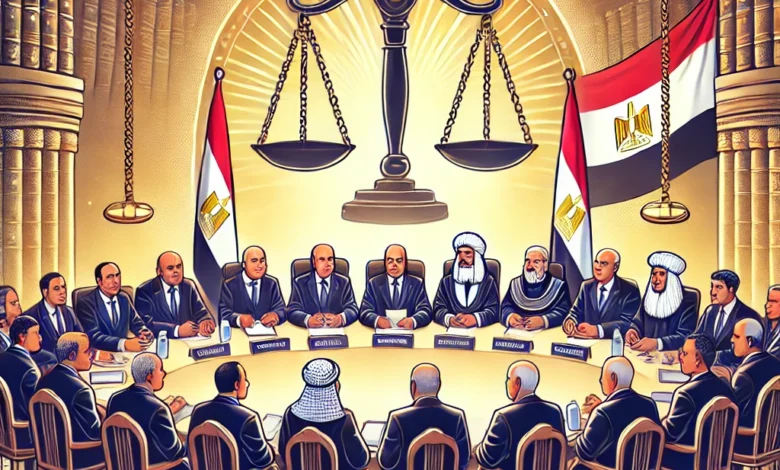 Dall·e 2024 09 02 18.01.24 An Image Depicting A Formal Meeting Between The Human Rights Committee Of The Egyptian Parliament And The Head Of The Lawyers Syndicate. The Scene Sh