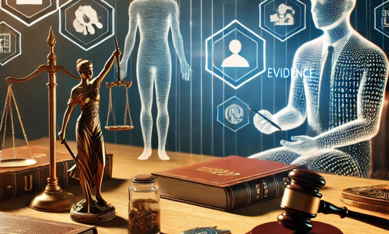 Dall·e 2024 09 02 18.15.34 An Image Representing The Legal Aspects Of Witnesses And Evidence In The New Criminal Procedure Code. The Scene Should Include Symbols Of Justice Such