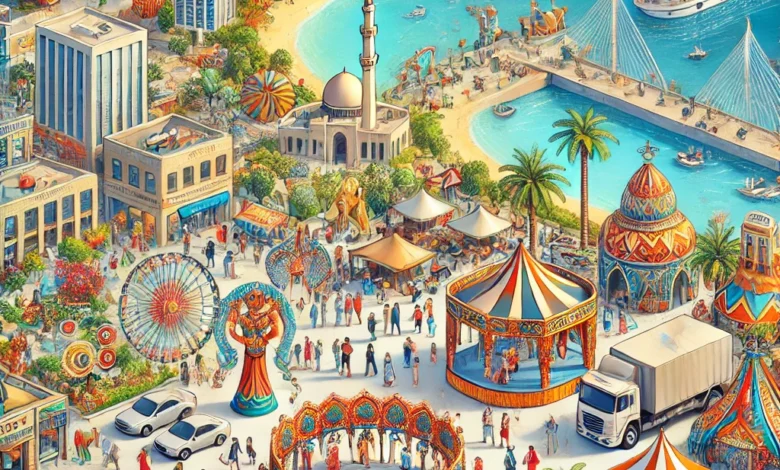 Dall·e 2024 09 02 18.36.31 An Image Representing The Alamein Festival As A Contributor To Comprehensive Development In Egypt. The Scene Should Depict A Vibrant Festival Setting