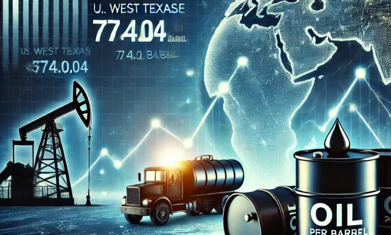 Dall·e 2024 09 03 18.37.32 An Image Depicting The Current Oil Prices With Brent Crude At 77.52 Per Barrel And U.s. West Texas Intermediate Wti Crude At 74.04 Per Barrel. Th