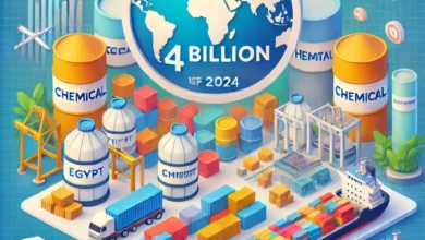 Dall·e 2024 09 03 18.44.23 An Image Representing The Significant Achievement Of Egypts Chemical Exports Exceeding 4 Billion Dollars In The First Half Of 2024. The Scene Should