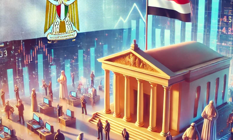 Dall·e 2024 09 03 19.09.10 An Image Representing The Egyptian Stock Market Continuing Its Rise In Midday Trading Driven By Local And Arab Investors Purchases. The Scene Should