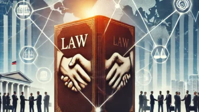 Dall·e 2024 09 04 19.26.50 An Image Illustrating The Concept Of Law Supporting A National Alliance To Achieve Its Goals. The Image Should Show A Legal Framework Or A Book Of Law