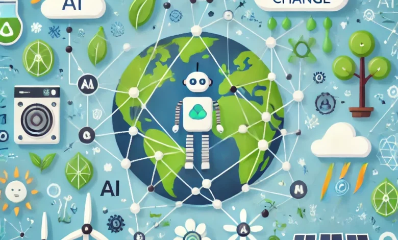 Dall·e 2024 09 04 19.33.59 An Image Illustrating The Role Of Artificial Intelligence In Combating Climate Change. The Image Should Feature Ai Symbols Like Robots Or Neural Netwo