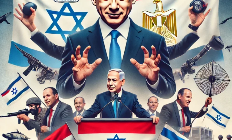 Dall·e 2024 09 04 19.37.04 An Image Representing The Political Statement By The Union Party Leader About Netanyahu Using Egypts Name To Cover Up His Aggressive Policies. The Im