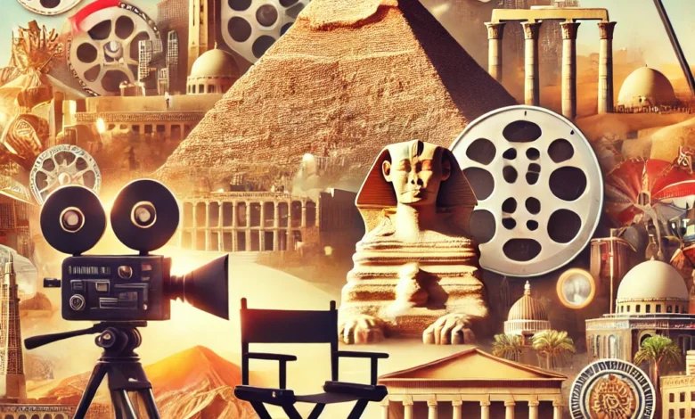 Dall·e 2024 09 05 16.38.38 An Image Promoting Egypt As An Ideal Location For Filming Various Artistic Productions. The Image Can Feature Iconic Egyptian Landmarks Like The Pyram