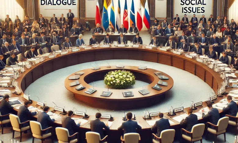 Dall·e 2024 09 15 22.03.17 A Formal Political Setting Where Members Of The National Dialogue Including Representatives Of The Generation Party Are Discussing Important Politic