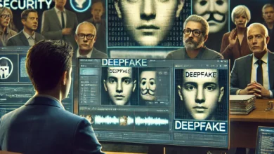 Dall·e 2024 09 15 22.05.27 A Serious Scene Depicting The Dangers Of Deepfake Technology Showing A Person In Front Of A Computer Creating A Deepfake Video. The Screen Displays M